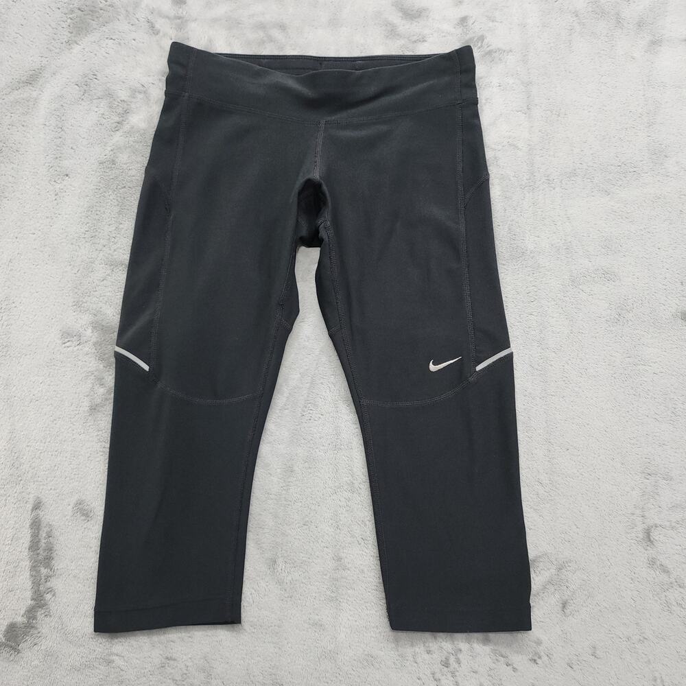 Nike Pants Womens XS Black Dri‎ Fit Running Crop Capri Legging Back Zip Pocket
